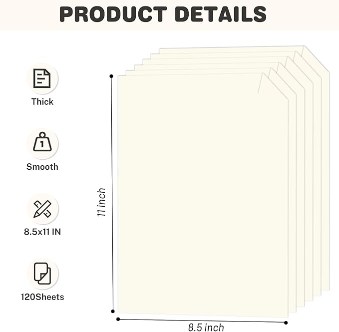 Cream Cardstock 8.5 X 11, 120 Sheets Card Stock, 75lb/ 200gsm Copy Paper, Cardstock Printer Paper for Art, Drawing, Invitations, DIY Cards, Watercolor, Craft, Construction, School & Office Supplies