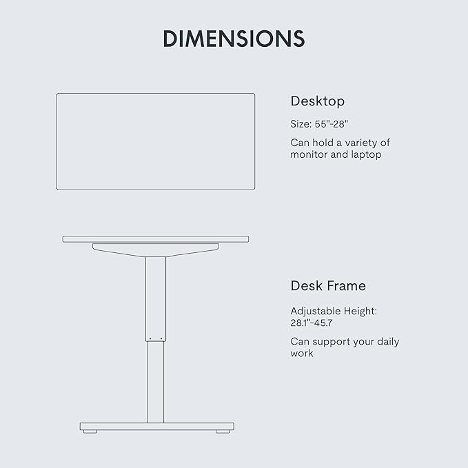 FLEXISPOT EN1 One-Piece Standing Desk with 1-Inch Thick Seamless Desktop, 55"x28" Electric Height Adjustable Desk for Home Office, Multi-Monitor Setups & Easy Assembly, Marble Gray