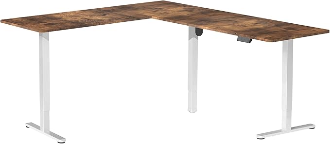 VIVO Electric Corner 75 x 63 inch L-Shaped Standing Desk, Memory Height Adjustment, Rustic Vintage Brown Top White Frame, DESK-E3CTWN-75