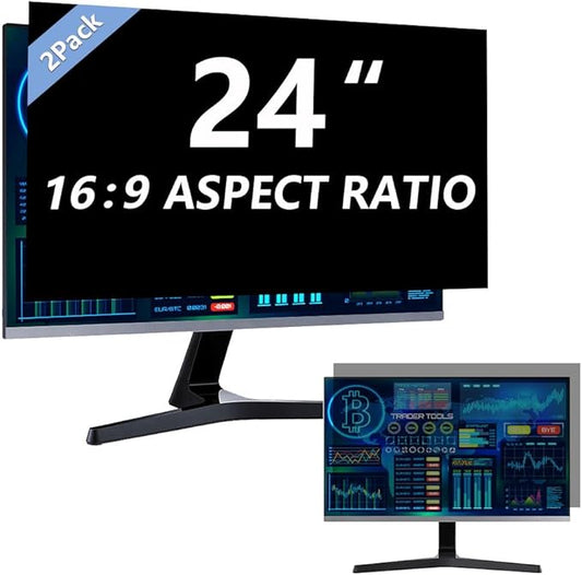 2 Pack Computer Privacy Screen 24 Inch for 16:9 Widescreen Monitor, Removable Eye Protection Anti Glare Blue Light Computer Screen Privacy Shield, Anti Spy Screen Protector Film