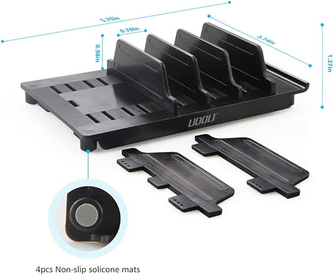 UDOLI Adjustable Universal Multi Device Organizer Dock Stand Holder, Tablet Cell Phone Desktop Stand for iPhone Samsung Galaxy Google Nexus Kindle (Black)- No Charging Port