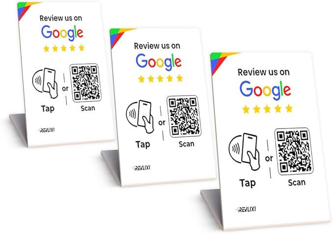 REVLIXI Google Review Stand (3 PCS)- Boost Reviews w/Reusable Google Review Tap Card Stand & QR Code Stand -No App, No Subscription- Android & iPhone Compatible -Boost Google Reviews for Online Growth