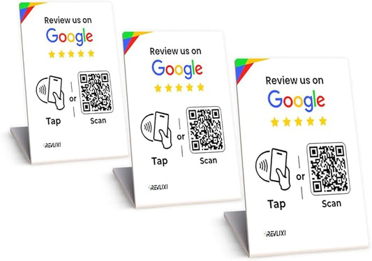 REVLIXI Google Review Stand (3 PCS)- Boost Reviews w/Reusable Google Review Tap Card Stand & QR Code Stand -No App, No Subscription- Android & iPhone Compatible -Boost Google Reviews for Online Growth