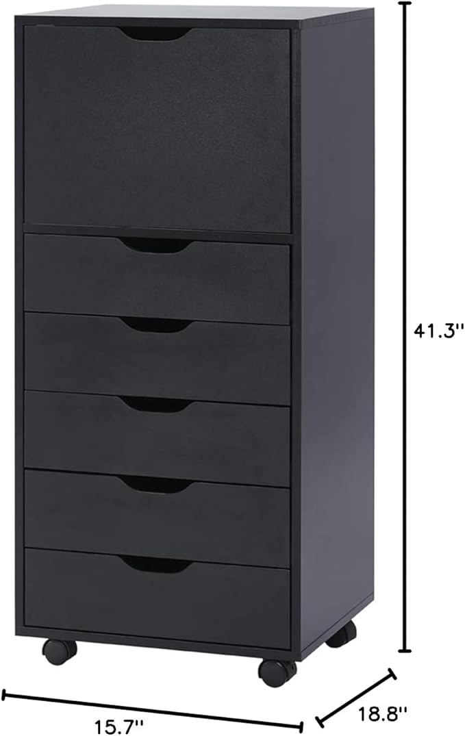 Naomi Home Carly 6-Drawer Craft & Office Storage Cabinet, – Mobile Filing Unit with Wheels, Spacious for Supplies & Documents, Under Desk Fit, 18.8" D x 15.7" W x 41.3" H