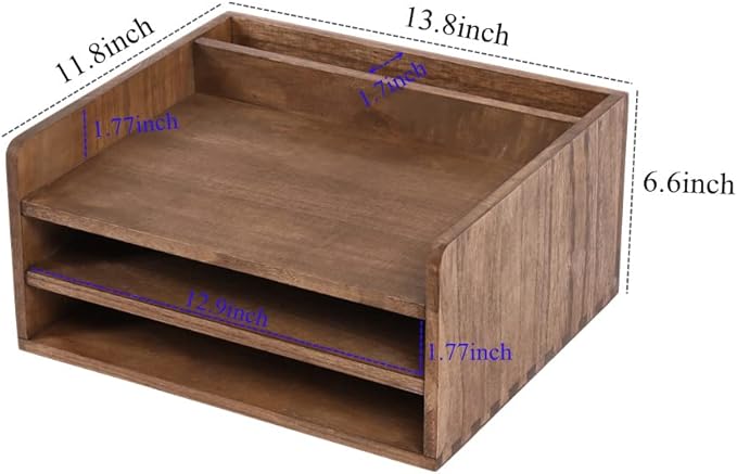 DDYURI Desk Organizer for File Folder Storage with 3 Paper Letter Tray &1 Vertical Compartment- Wood Office Desktop Document Organizer Rack - Filing Folder Mail Sorter Desk accessories Dark WJJ3K-DK