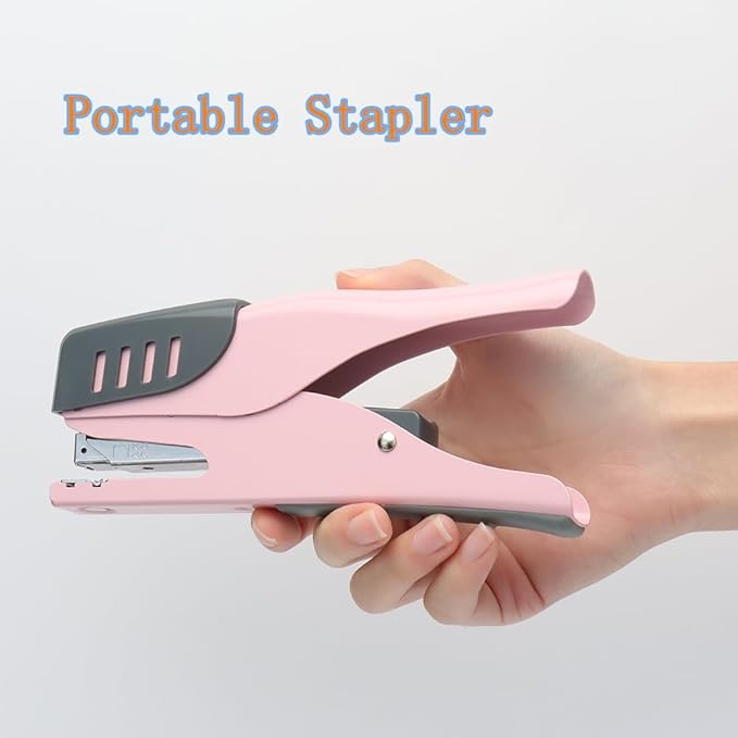 XiowDow Pink Stapler Cute Plier Staplers for Desk Hand Held Desktop Stapler Effortless Heavy Duty Staplers for Standard Staples School Office Supplies Paper Folder