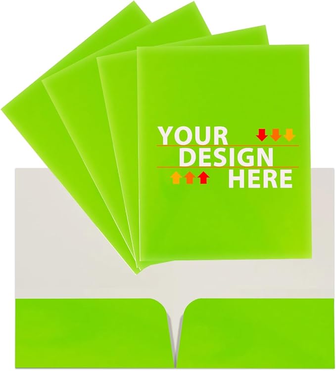 JAM PAPER Custom Printed Semi-Gloss Folders with Round Corner Pockets - Personalized Logo & Text - 12pt C1S - Lime Green - 250/Pack