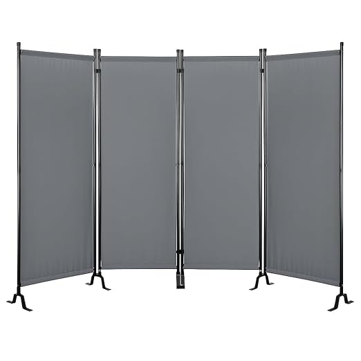 Proman Products - Galaxy 4 Panel Section Privacy Folding Screen Divider, Water Repellent Fabric Room Divider with Black Powder Coated Metal Frame for Indoors or Outdoors (Gray)