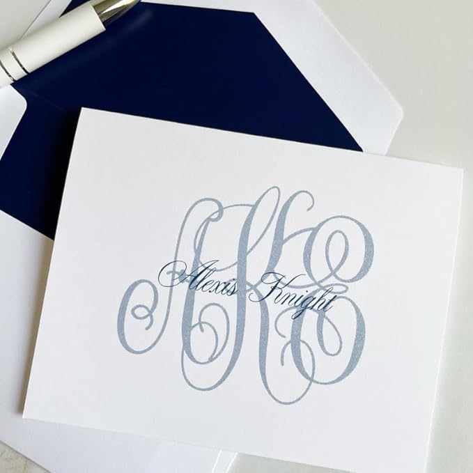 Classic Monogrammed Name Folded Notes – Raised Ink Personalized Stationery Set with Envelopes – Premium Custom Thank You & Correspondence Cards (25 Pack)