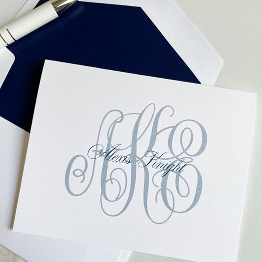 Classic Monogrammed Name Folded Notes – Raised Ink Personalized Stationery Set with Envelopes – Premium Custom Thank You & Correspondence Cards (25 Pack)