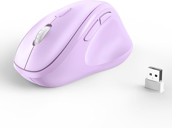 Ergonomic Wireless Mouse with USB Receiver for PC Computer, Laptop and Desktop, Ergo Mouse Vertical with Silent Clicks Long Battery Life, Up to 1600 DPI & 1 AA Battery Powered, Purple