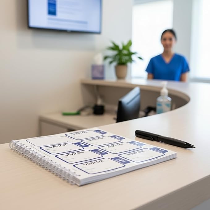 Specialist ID Visitor Log Book for Business or Schools - Expiring Visitor Sticker Badges and Sign in Book with Carbon Copy Record Keeping for Guest Tracking - Spiral Binder Registry (200 Badges)