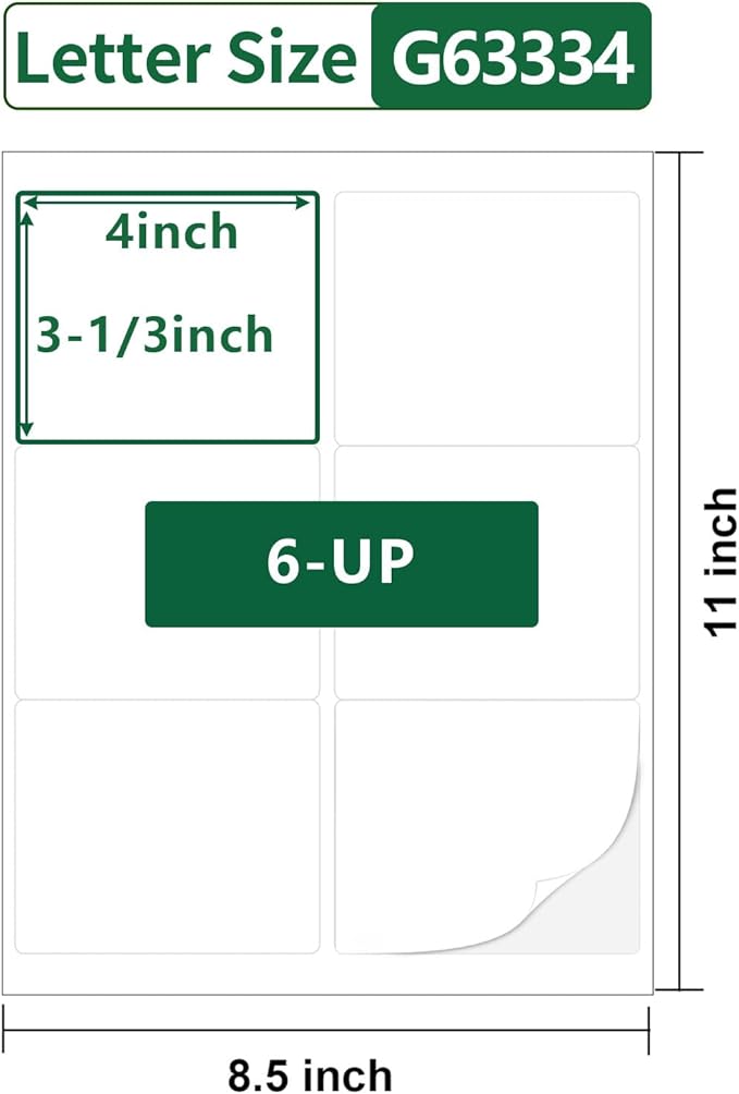Gemsroyal 3-1/3”×4” Address Labels Printable,3-1/3×4 Matte White Shipping Label Stickers for Laser/Inkjet Printer,Large Moving Sticker Paper,40 Sheets,240 Blank Labels in Total