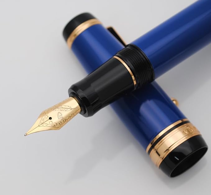 xixixiaozhu Metal Big Fountain Pen Set Medium Nib 0.7mm, Includes Ink Refill Converter, 5 Ink Cartridges & Gift Box (Medium Nib 0.7mm, Blue)
