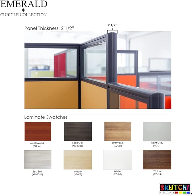 2 Person Workstation Wall Partition | Powered Cubicle Workstations | Privacy Office Divider 2 Work Stations | U Shape Cubicle | Emerald Collection | 5x5x65 H | Slate and Silver