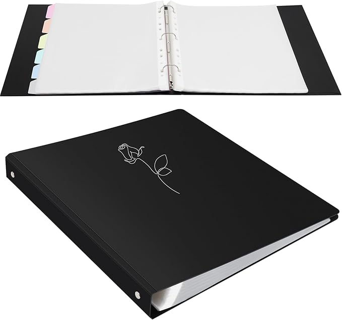 Uquelic 80-Pocket Binder with Plastic Sleeves for Letter/A4 Size(11" x 8.5"), Silver Rose Printed Cover, Document Binder Organizer for Papers, Certificates and Artwork with Macaron PP Divider Pages
