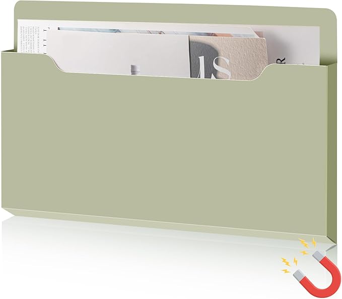 Feifeiya Magnetic Pocket File Holder Large File Folder Organizer Paper Mail Letters Holder Wall Hanging Office Supplies for Refrigerator Whiteboard Cabinets(13.8 x 8.3 Inch,Horizontal,Sage Green)