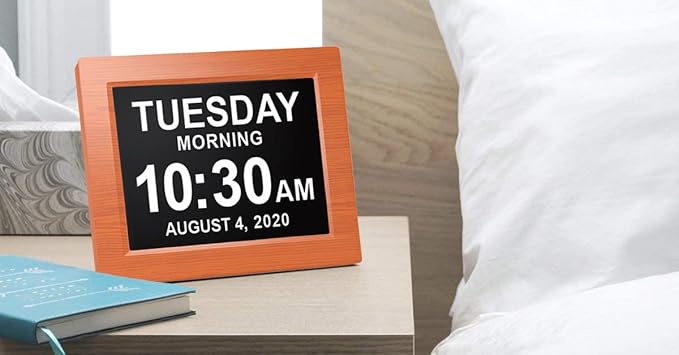 American Lifetime New 2026 Dementia Clock Large Digital Clock for Seniors, Large Display with Custom Alarms, Calendar Clock with Day & Date for Elderly, Clear Numbers Alzheimer Digital Clock Wood