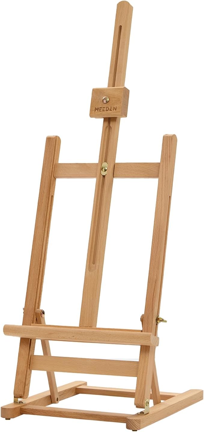 MEEDEN Large Wooden Tabletop H-Frame Easel, 38'' High, Solid Beech Wood Table Easel for Painting Canvas 25'' Max, Studio Desktop Art Easel Stand for Painting & Displaying,for Artists & Beginners