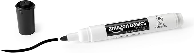 Amazon Basics Low-Odor Dry Erase Whiteboard Markers, Fine Tip, Black, 36 Count