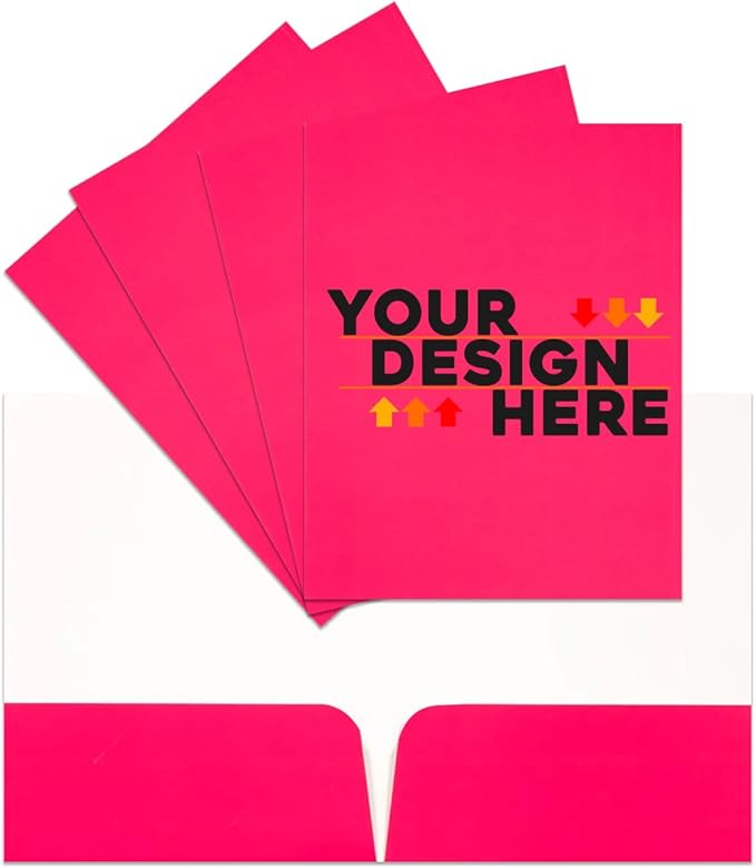 JAM PAPER Custom Printed Semi-Gloss Folders with Round Corner Pockets - Personalized Logo & Text - 10 pt C2S - Pink - 250/Pack