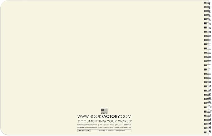 BookFactory Accounting Ledger Notebook/Large 13 Column Accounting Ledger Columnar (Thirteen Columns) Log Book - 17'' x 11'', 100 Pages, Wire-O Landscape Format (Made in USA)