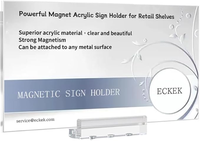 ECKEK Magnetic Sign Holder Grip Holder, Powerful Magnet, Acrylic Sign Holder for Retail Shelves Display Store Vendor Event Warehouse and Shop Supplies (Acrylic Base 297*148mm/11.69*5.83inches)