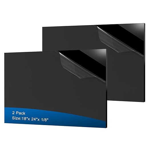 2 Pieces Black Acrylic Sheet, 18 x 24 Inch 1/8 Inch Thick, Black Cast Plexiglass Sheets for DIY Display, Handcraft, Home Decor, Painting, Display Stand, Photo Frame, Easy to Cut