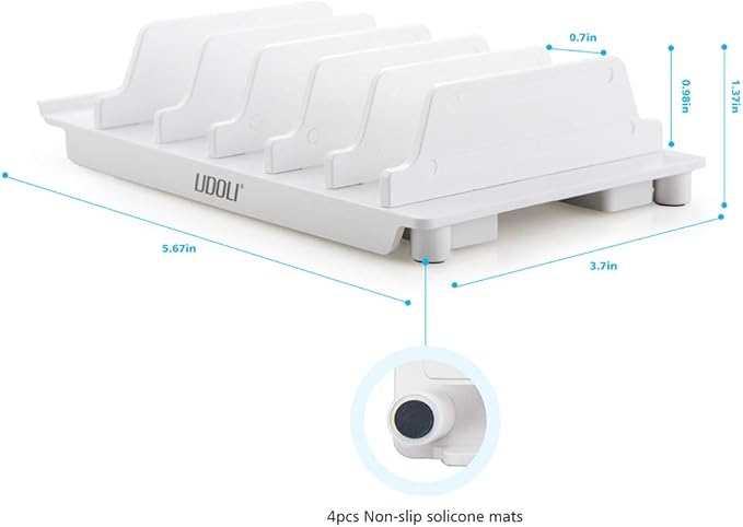 UDOLI Adjustable Universal Cell Phone Dock Stand Holder, Tablet Organizer Multi Device Desktop Stand for iPhone Samsung Galaxy Google Nexus Kindle - No Charging Port (White)