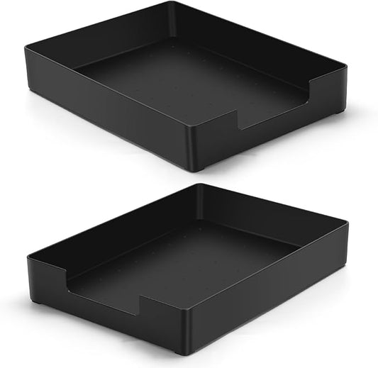 AZFUNN Letter-Size Tray Desk Letter Tray Paper Tray, Sturdy Heavy-Duty Plastic Printer Paper Tray, Single-Tier Stackable File Storage Organizer for Office Home (2, Black)