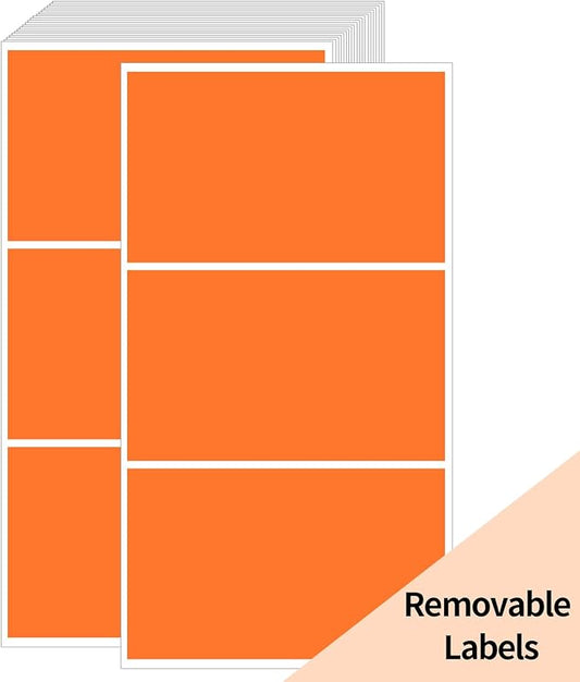 STARLIBOO Removable Colored Labels Stickers, 3X5 Inch Removable Large Label Stickers for Moving Boxes and Storage Bins- Waterproof- Tear Resistant (Orange)