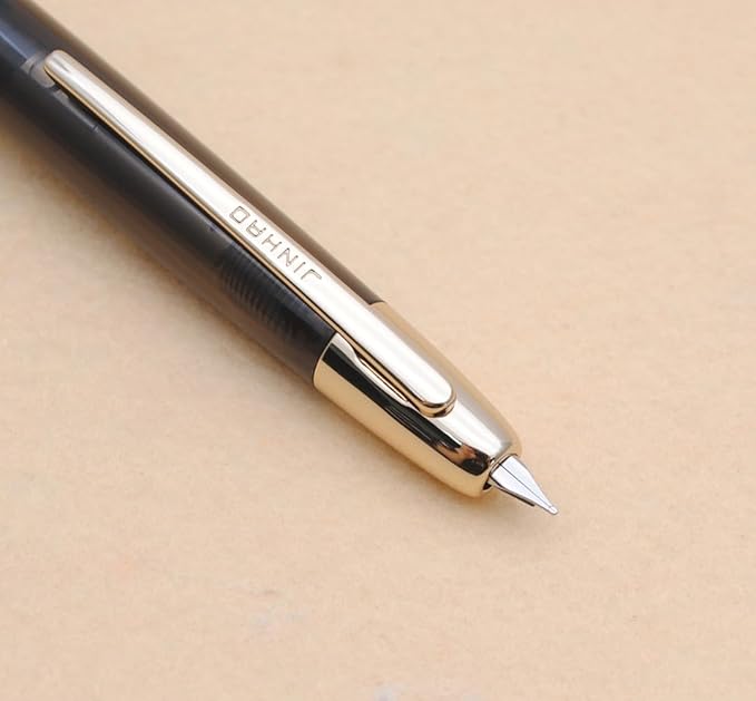 JINHAO 20 Press Fountain Pen, Retractable Capless Resin Pen with Ink Converter (F Nib 0.5mm, Transparent Black - Gold Clip)
