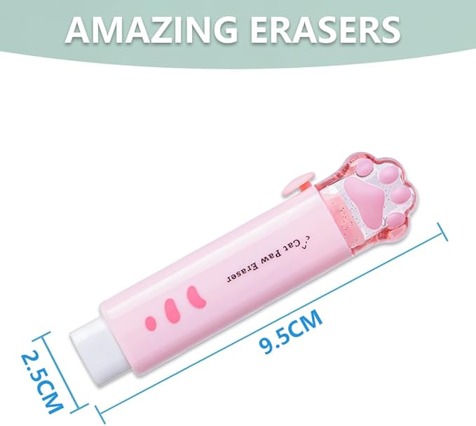 Daphilly Retractable Eraser for Pencils Cute Cat Erasers Pink Kawaii Erasers Suitable for School Home Office Supplies (cat paw)