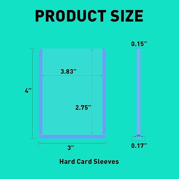 50ct 130pt 3"x4" Hard Card Sleeves - Hard Plastic Trading Card Protector, Rigid Clear Open-Top Card Sleeve, Fits Standard Thick Trading, Baseball, Sports, Game Collectible Cards