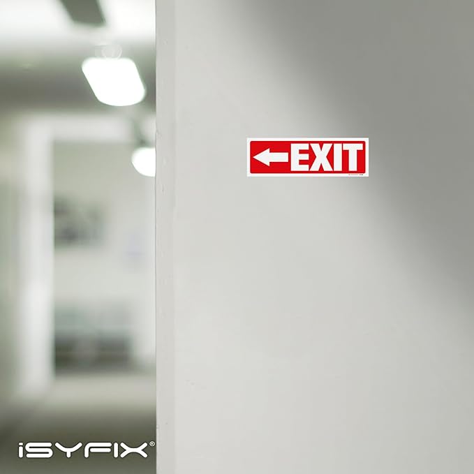 iSYFIX Exit Signs Stickers 2 Pack 12x4 Inch - Laminated Premium Vinyl Directional Left Arrow Signs for Buildings, Office, Workplace, Stores, Schools, Theaters, Parking, Restaurants, Factories