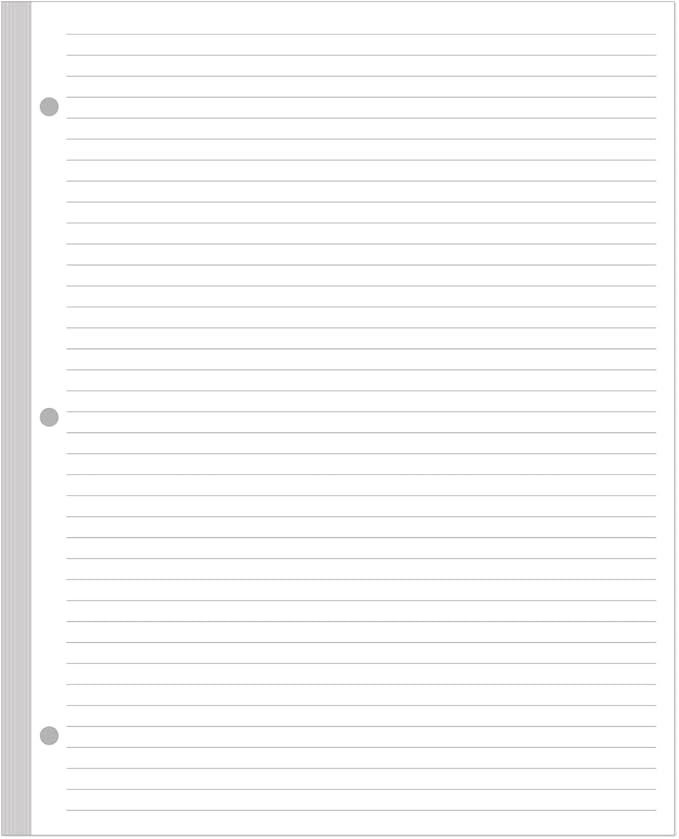 3-Hole Lined Refill Paper, Letter Size Punched Ruled Filler, 100 Sheets / 200 Pages, 100gsm White Paper, 8.5'' x 11''