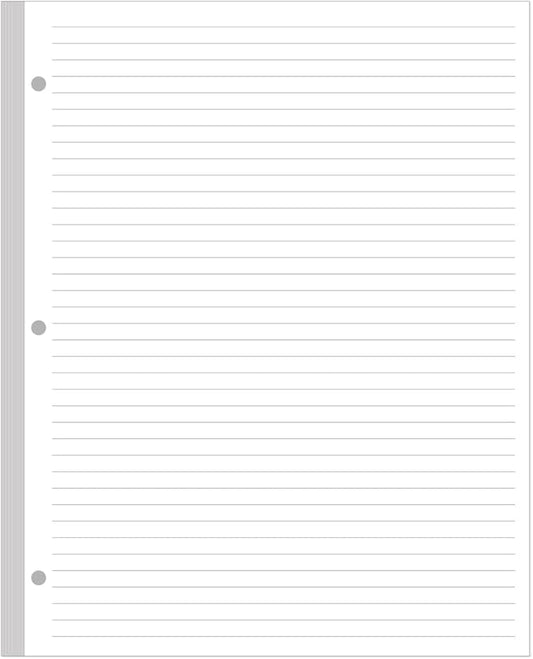 3-Hole Lined Refill Paper, Letter Size Punched Ruled Filler, 100 Sheets / 200 Pages, 100gsm White Paper, 8.5'' x 11''