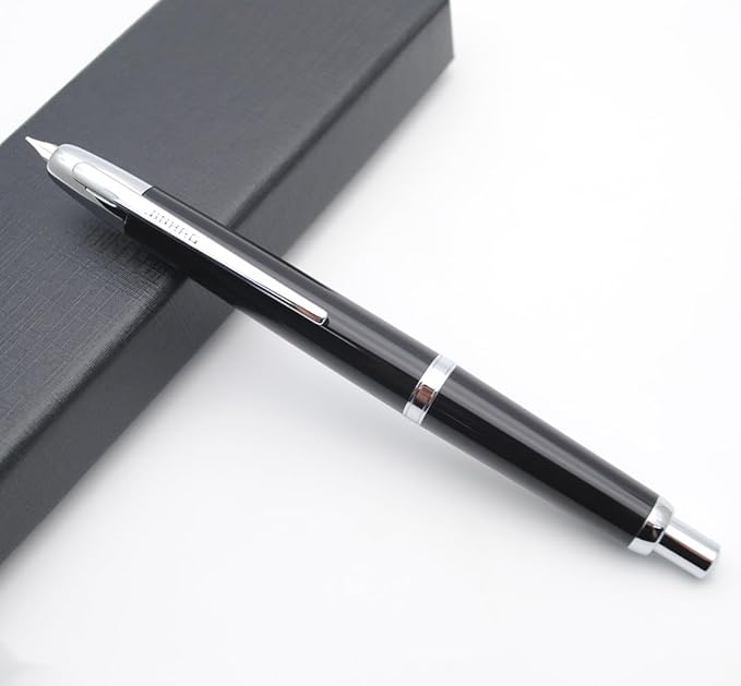 JINHAO 20 Press Fountain Pen, Retractable Capless Resin Pen with Ink Converter (EF Nib 0.4mm, Bright Black)