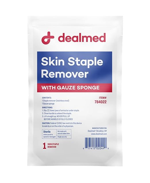 Dealmed Sterile Staple Removal Kit, Includes Staple Remover and Gauze Sponge, Staple Removal Tool Single-Use Kit, Ideal for Hospitals and Clinics (10 Kits)
