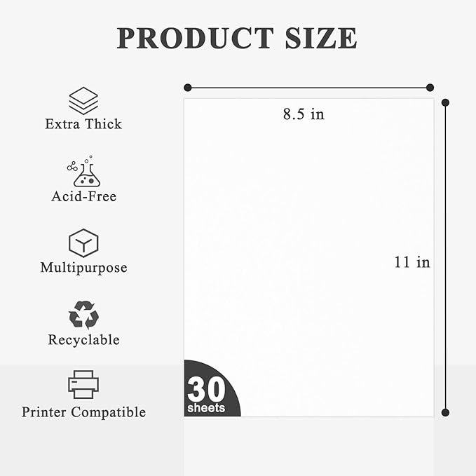 White Cardstock 8.5 x 11"Inch, 80lb Cardstock Paper, 30 Sheets Card Stock Paper 8.5 x 11 White, Heavy Thick Cardstocks Printer Papers for Invitations, Menus, Weddings, DIY Cards, Scrapbooking.