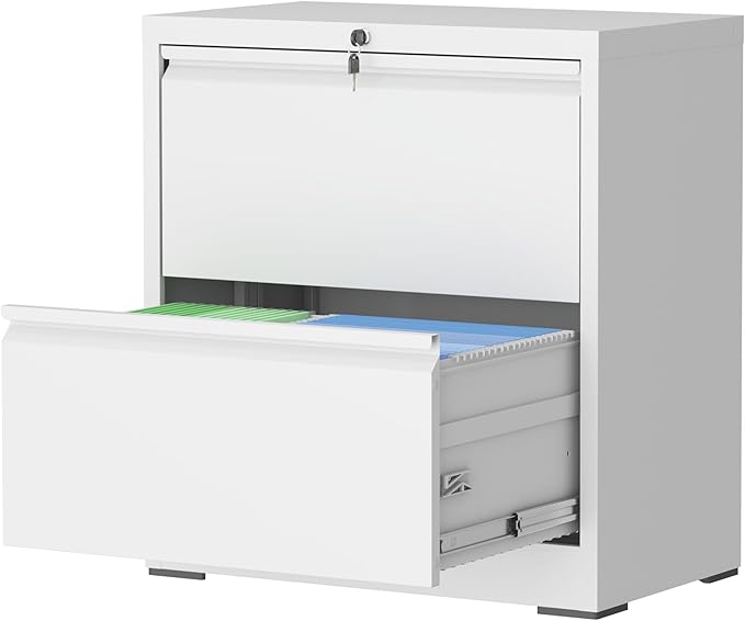 mysteeldepot 2 Drawer Lateral File Cabinet with Lock, Metal Lateral Filing Cabinets for Home Office, File Cabinet, File Storage Cabinet for Legal/Letter/A4 Documents, Assembly Required, White, 26'W