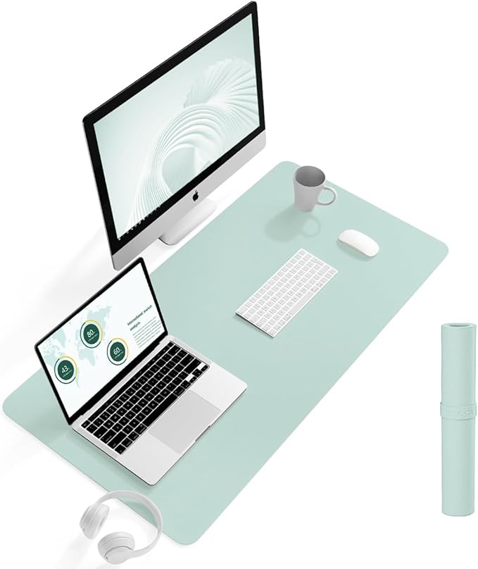 YSAGi Non-Slip Leather Desk Pad L Size, Waterproof Laptop Computer Desk Keyboard Mat, Table Protector Blotter Mat, Large Mouse Pad for Office/Work/Home/Decor(Mint Green, 35.4" x 17")