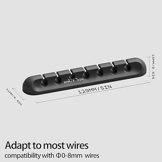 Apromisith USB Cable Organizer Clips Cord Holder,6 Packs (7-Slots) Black Self Adhesive Desk Cord Cable Management
