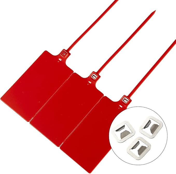 400Pcs Plastic Seals Shipping Label Tags, Writable Marker Big Sign Tie for Logistics, 255mm Total Length Self Locking Inventory Waterproof Tag Fastener with 3 Marker Pen (Red)