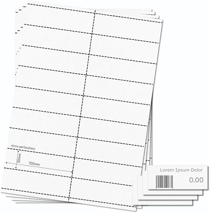 OfficeGear Shelf Edge Barcode Price Ticket Labels 18-up [25 Sheets - 450 Pack] 30x105mm Custom Printable A4 Card Micro Perforated Non-Adhesive Merchandise Tag with Free Downloadable Design Template