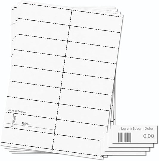 OfficeGear Shelf Edge Barcode Price Ticket Labels 18-up [25 Sheets - 450 Pack] 30x105mm Custom Printable A4 Card Micro Perforated Non-Adhesive Merchandise Tag with Free Downloadable Design Template