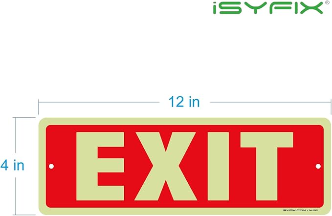 iSYFIX Exit Glow in the Dark Sign Aluminum – 12 Pack 12x4 Inch – Photoluminiscent, Laminated for Ultimate UV, Weather & Fade Resistance, Indoor & Outdoor for Business, School, Office, Warehouse