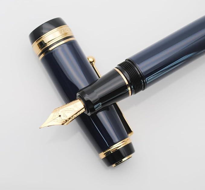 xixixiaozhu Metal Big Fountain Pen Set Medium Nib 0.7mm, Includes Ink Refill Converter, 5 Ink Cartridges & Gift Box (Medium Nib 0.7mm, Dark Blue)