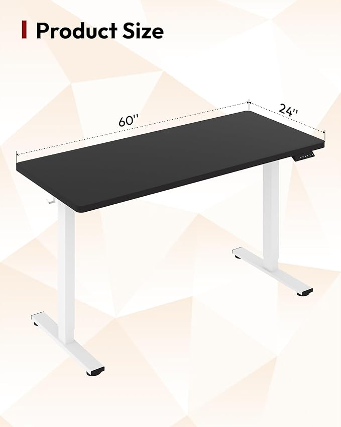 SANODESK Electric Standing Desk 60 x 24 Inches Whole-Piece Desktop Height Adjustable Stand Up Desk w/6-Button Controller Ergonomic Computer Desk for Home Office, White Frame + Black Tabletop