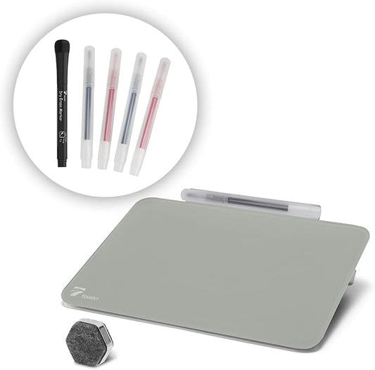 TOWON Small Glass Dry Erase Board, Desk White Board with Standing, Mini Whiteboard Easel Pad Set, Stenography Artifact for Office, Home and School Supplies, 8 x 6 Inches, Gray